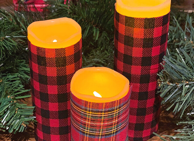 Plaid Christmas Candles DIY