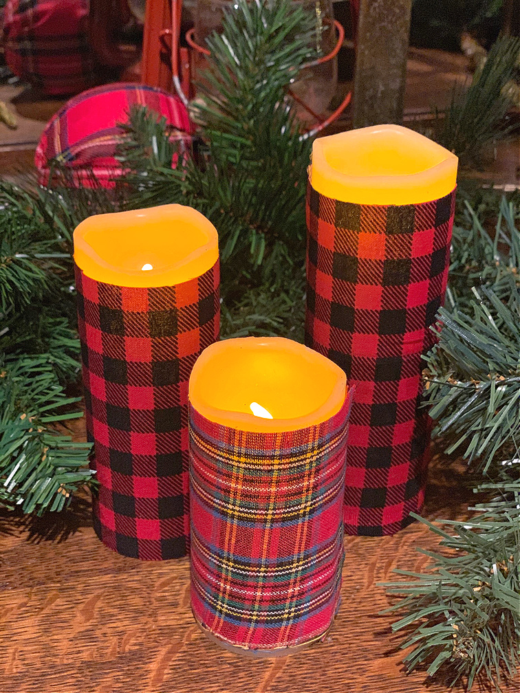 Plaid Christmas Candles DIY