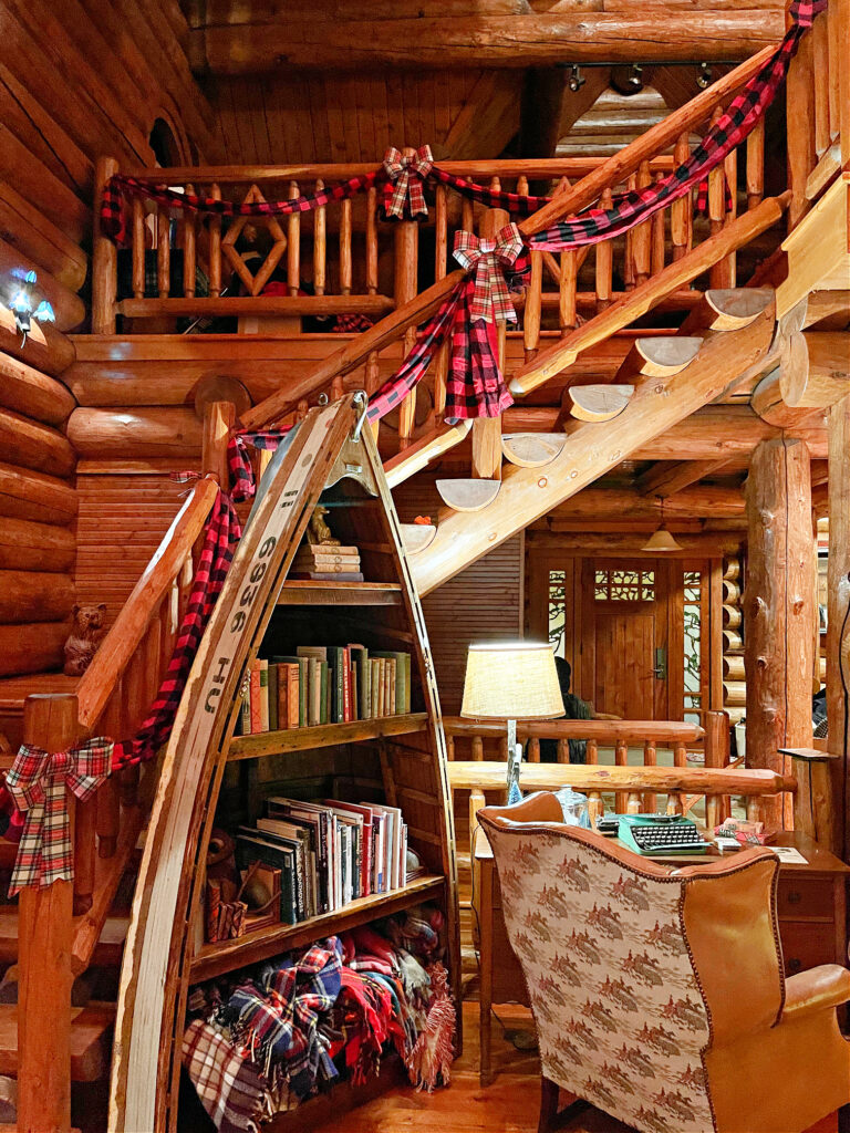 Christmas stair bunting in cabin
