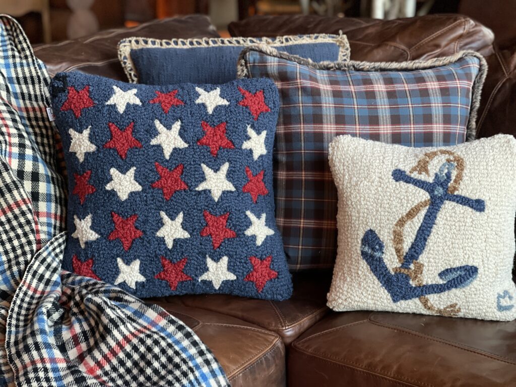 Nautical Pillows on leather sofa