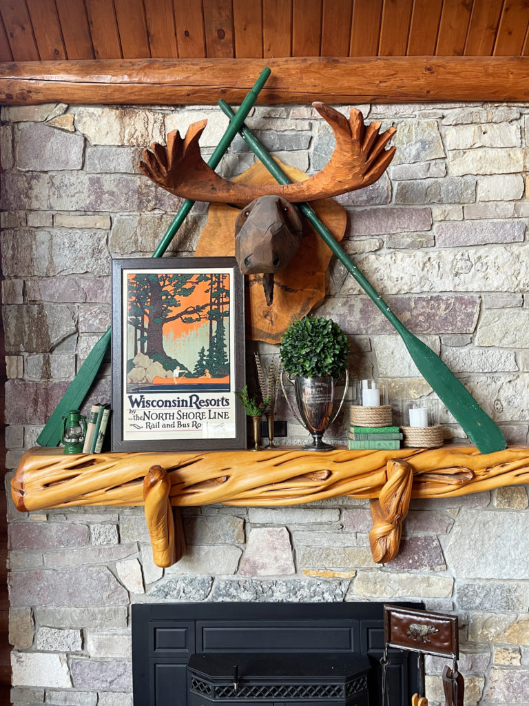 Spring Lake house cabin mantel