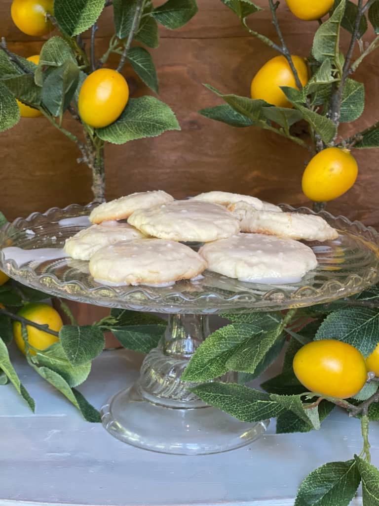 Lemon Melt Away Cookies on vintage Cake Stand