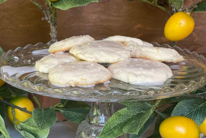 Lemon Melt Away Cookies on vintage Cake Stand