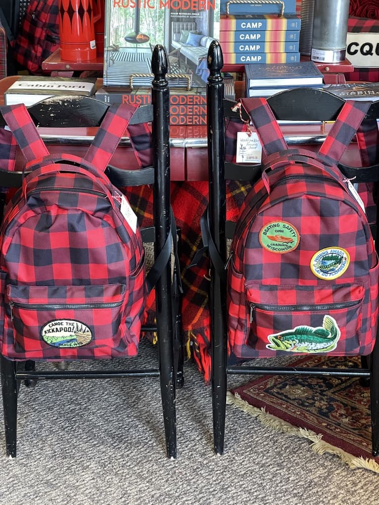 Buffalo Plaid backpack with vintage patches