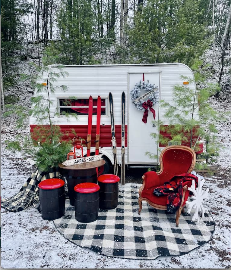 VIntage Camper Decorated For Christmas- Holiday Photo Backdrop