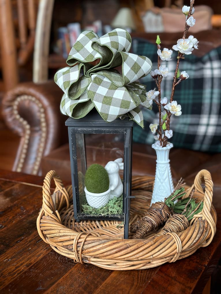 Spring Decor with Lantern, Moss and Bunny
