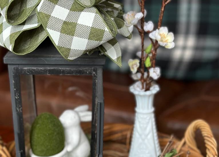 Spring Decor with Lantern, Moss and Bunny